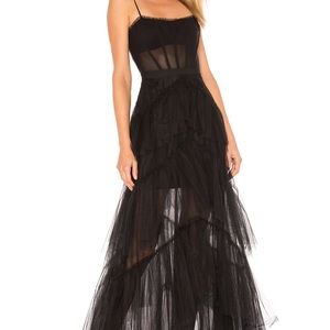 BCBGMAXAZRIA TIERED RUFFLE TULLE EVENING GOWN